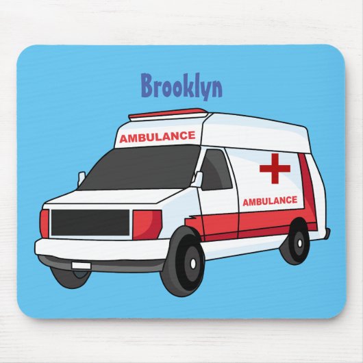 Cute red ambulance van cartoon muismat (Voorkant)