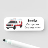 Cute red ambulance van cartoon naamplaatje (In situ)