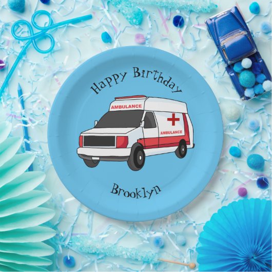 Cute red ambulance van cartoon papieren bordje (Feest)
