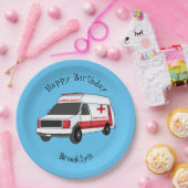 Cute red ambulance van cartoon papieren bordje (Feest)