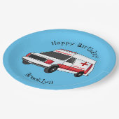 Cute red ambulance van cartoon papieren bordje (Gekanteld)