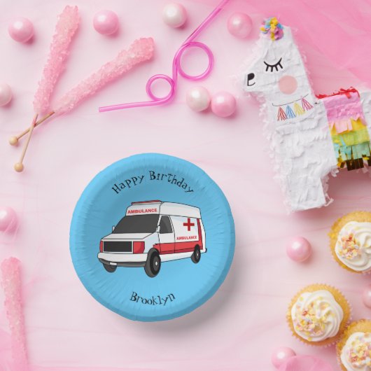 Cute red ambulance van cartoon papieren kommen (Feest)