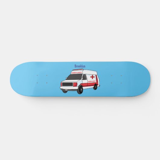 Cute red ambulance van cartoon persoonlijk skateboard (Horizontaal)
