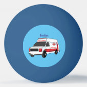 Cute red ambulance van cartoon pingpongbal (Achterkant)