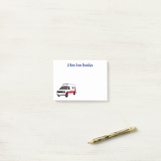 Cute red ambulance van cartoon post-it® notes (Op bureau)