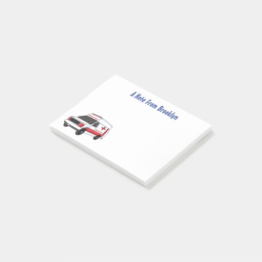 Cute red ambulance van cartoon post-it® notes (Schuin)