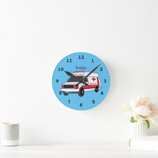 Cute red ambulance van cartoon ronde klok (Huis)