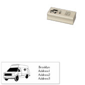 Cute red ambulance van cartoon rubberstempel (Gestempeld)