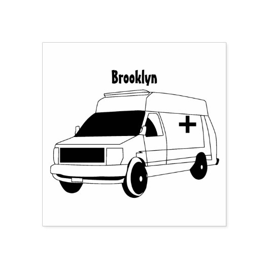Cute red ambulance van cartoon rubberstempel (Afrduk)