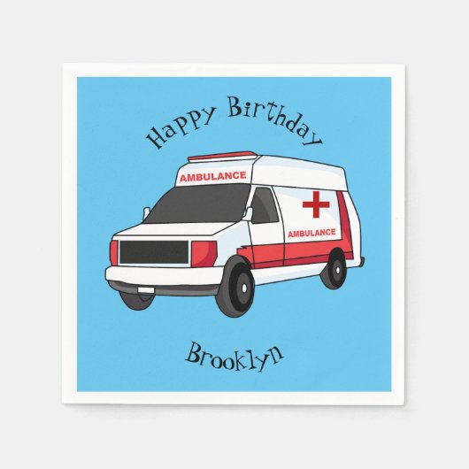Cute red ambulance van cartoon servet (Voorkant)