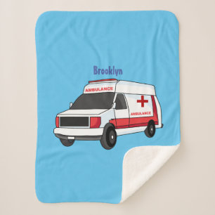 Cute red ambulance van cartoon sherpa deken