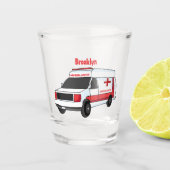 Cute red ambulance van cartoon shot glas (Voorkant)