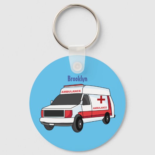 Cute red ambulance van cartoon sleutelhanger (Voorkant)