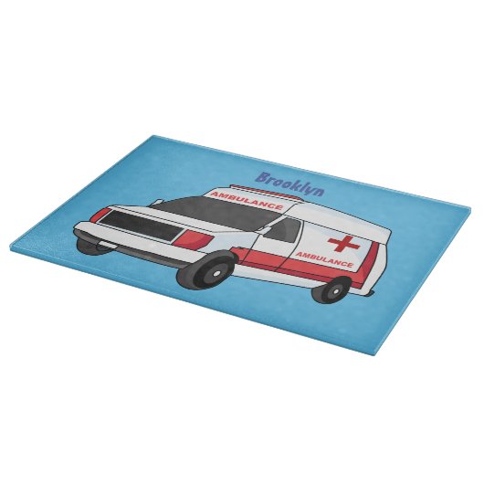 Cute red ambulance van cartoon snijplank (Hoek)