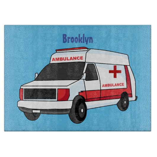 Cute red ambulance van cartoon snijplank (Voorkant)