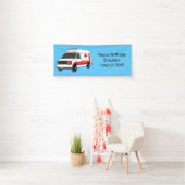Cute red ambulance van cartoon spandoek (Insitu)