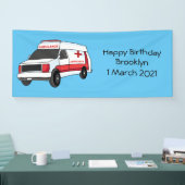Cute red ambulance van cartoon spandoek (Beurs)
