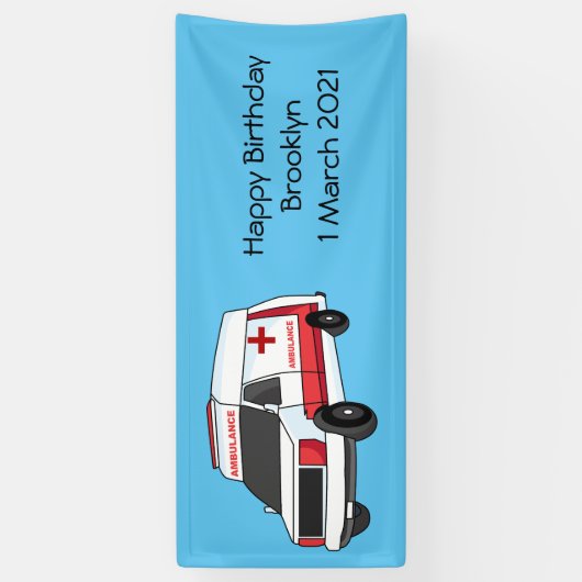 Cute red ambulance van cartoon spandoek (Verticaal)