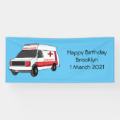 Cute red ambulance van cartoon spandoek (Horizontaal)
