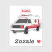 Cute red ambulance van cartoon sticker (Vel)