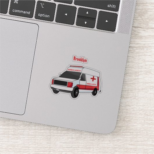 Cute red ambulance van cartoon sticker (Detail)