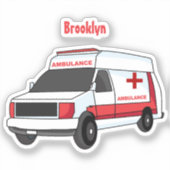 Cute red ambulance van cartoon sticker (Voorkant)
