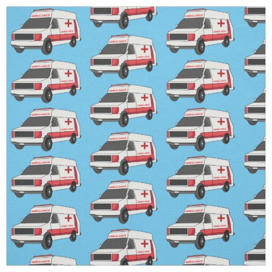 Cute red ambulance van cartoon stof (Swatch)