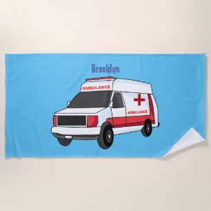 Cute red ambulance van cartoon strandlaken