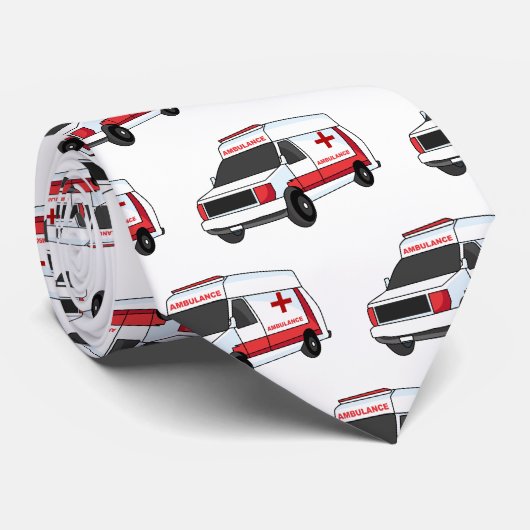 Cute red ambulance van cartoon stropdas (Opgerold)
