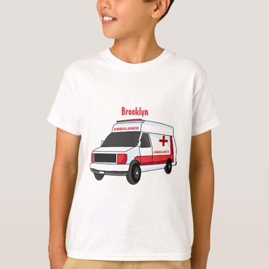 Cute red ambulance van cartoon t-shirt (Voorkant)