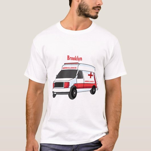 Cute red ambulance van cartoon t-shirt (Voorkant)