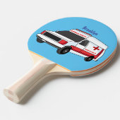 Cute red ambulance van cartoon tafeltennisbatje (Voorkant Gekanteld)