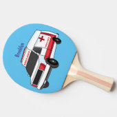 Cute red ambulance van cartoon tafeltennisbatje (Zijkant)