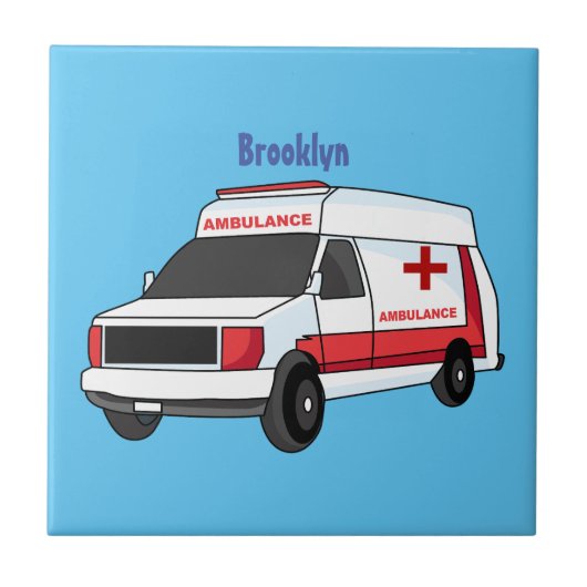 Cute red ambulance van cartoon tegeltje (Voorkant)
