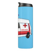 Cute red ambulance van cartoon thermosbeker (Geroteerd rechts)