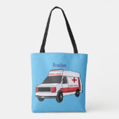 Cute red ambulance van cartoon tote bag (Achterkant)