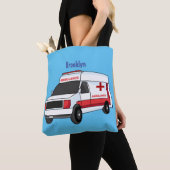 Cute red ambulance van cartoon tote bag (Dichtbij)