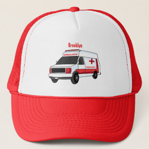 Cute red ambulance van cartoon trucker pet