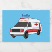 Cute red ambulance van cartoon voedselcontainer etiket (Enkel label)