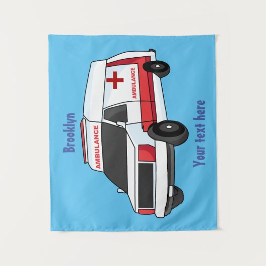 Cute red ambulance van cartoon wandkleed (Voorkant)