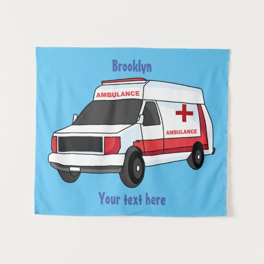 Cute red ambulance van cartoon wandkleed (Voorkant (horizontaal))