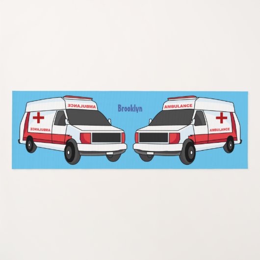 Cute red ambulance van cartoon yogamat (Voorkant (horizontaal))