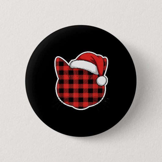 Cute Red And Black Buffalo Plaid Cat Christmas San Ronde Button 5,7 Cm (Voorkant)