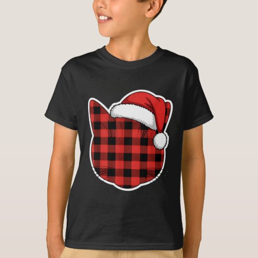 Cute Red And Black Buffalo Plaid Cat Christmas San T-shirt (Voorkant)