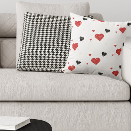 Cute Red and Black Polka Dot Hearts Throw Pillow Kussen