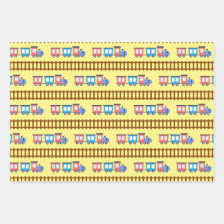 Cute Red and Blue Choo Choo Train Gift Wrap Inpakpapier Vel