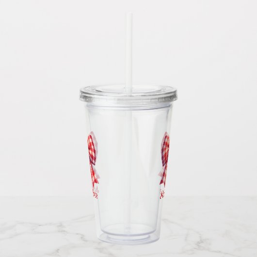 Cute Red and Cream Gingham Bow Acryl Drinkbeker (Rechts)