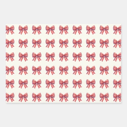 Cute Red and Cream Gingham Bow Inpakpapier Vel (Voorkant 2)