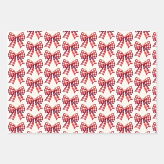 Cute Red and Cream Gingham Bow Inpakpapier Vel (Voorkant)