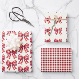 Cute Red and Cream Gingham Bow Inpakpapier Vel